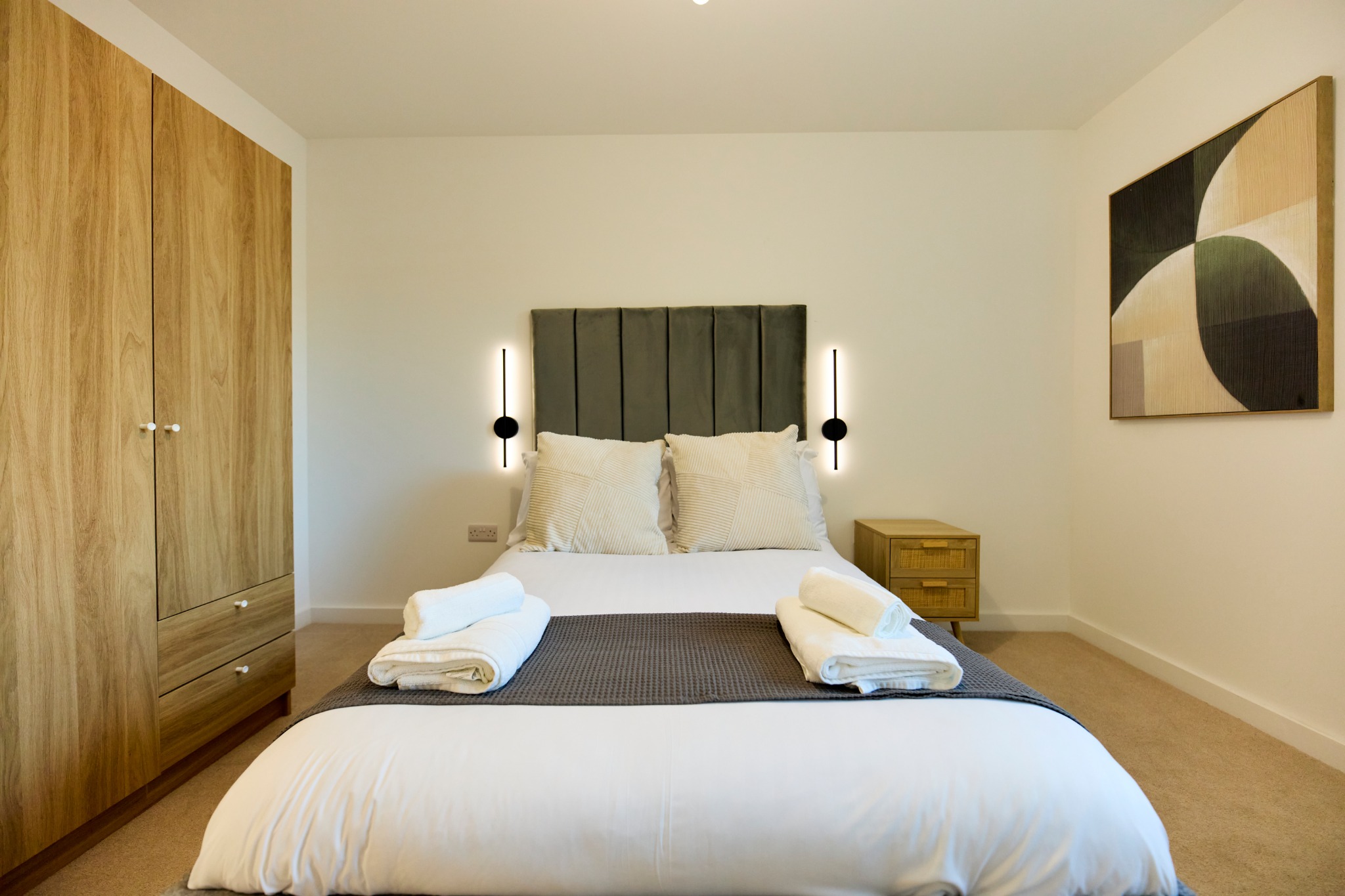 Bedroom with plush bedding
